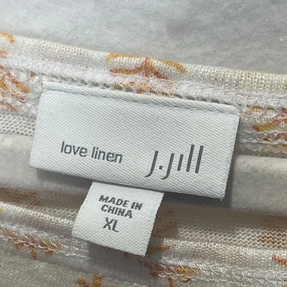 J. Jill Love Linen Cream Pink Indian Block Print Bohemian Pattern Top 100% Linen - Picture 3 of 4